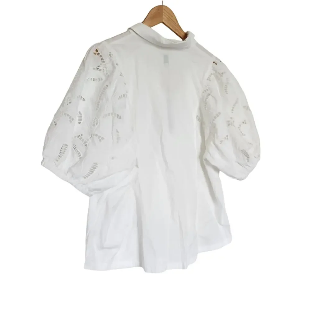 Nic+Zoe Eyelit Sleeves White Button Front Blouse Size 1X NWT - Picture 5 of 11